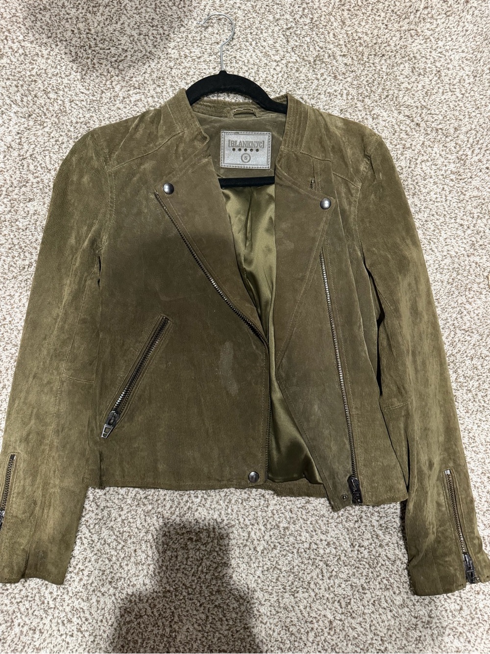 Blank NYC Olive Green Suede Moto Jacket